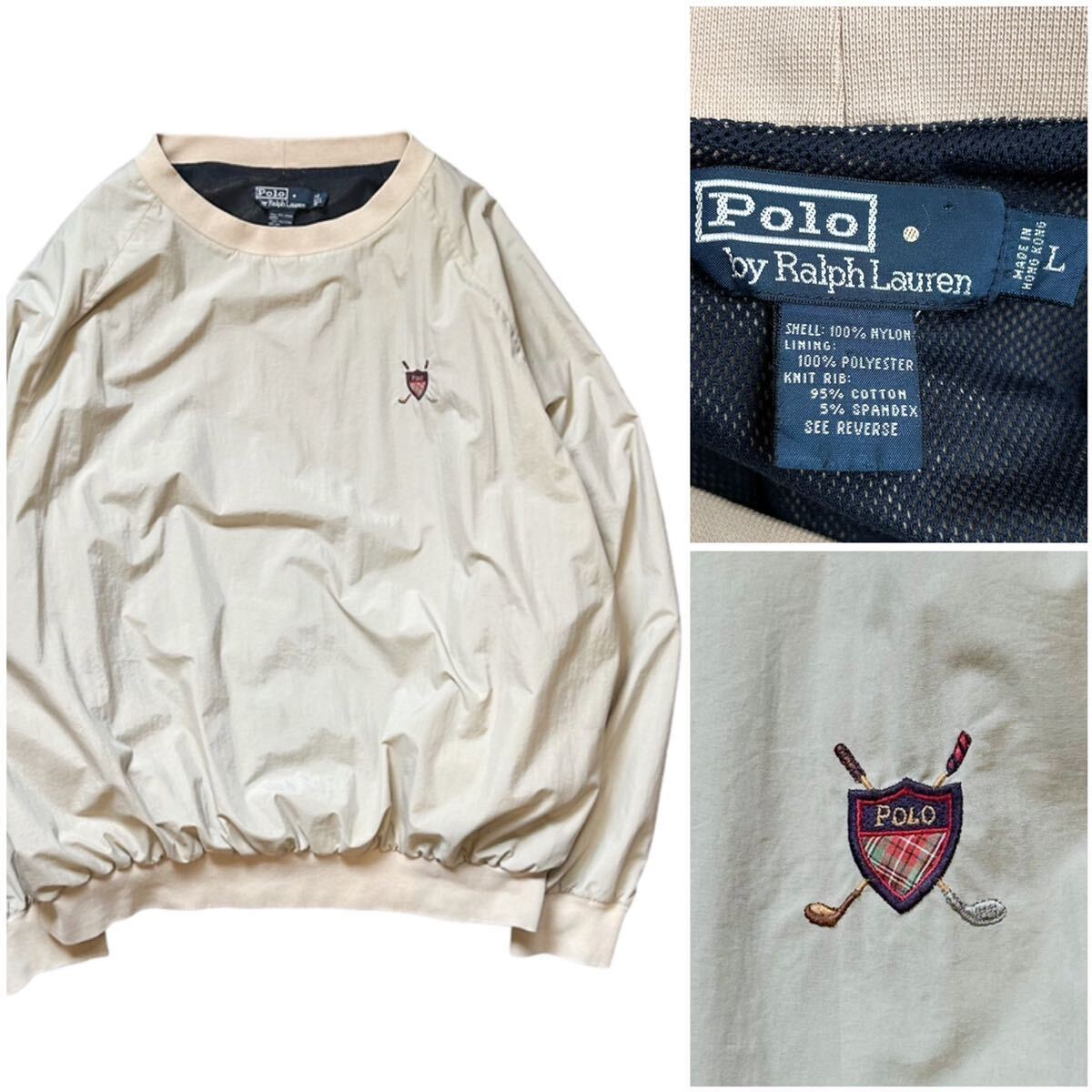 90’s Polo Ralph Lauren ポロラルフローレン ポロゴルフ ナイロン プルオーバー ベージュ L ピステ クルーネック ジャケット90年代 USA