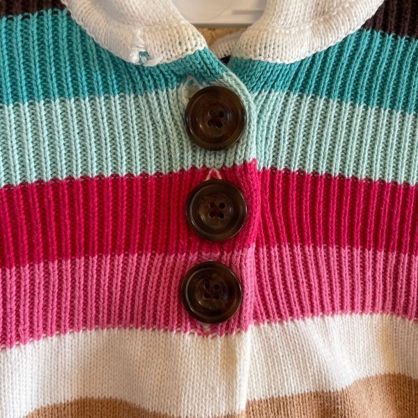 [KWT5094] baby Gap with a hood . knitted Kids colorful border 90 pohs 