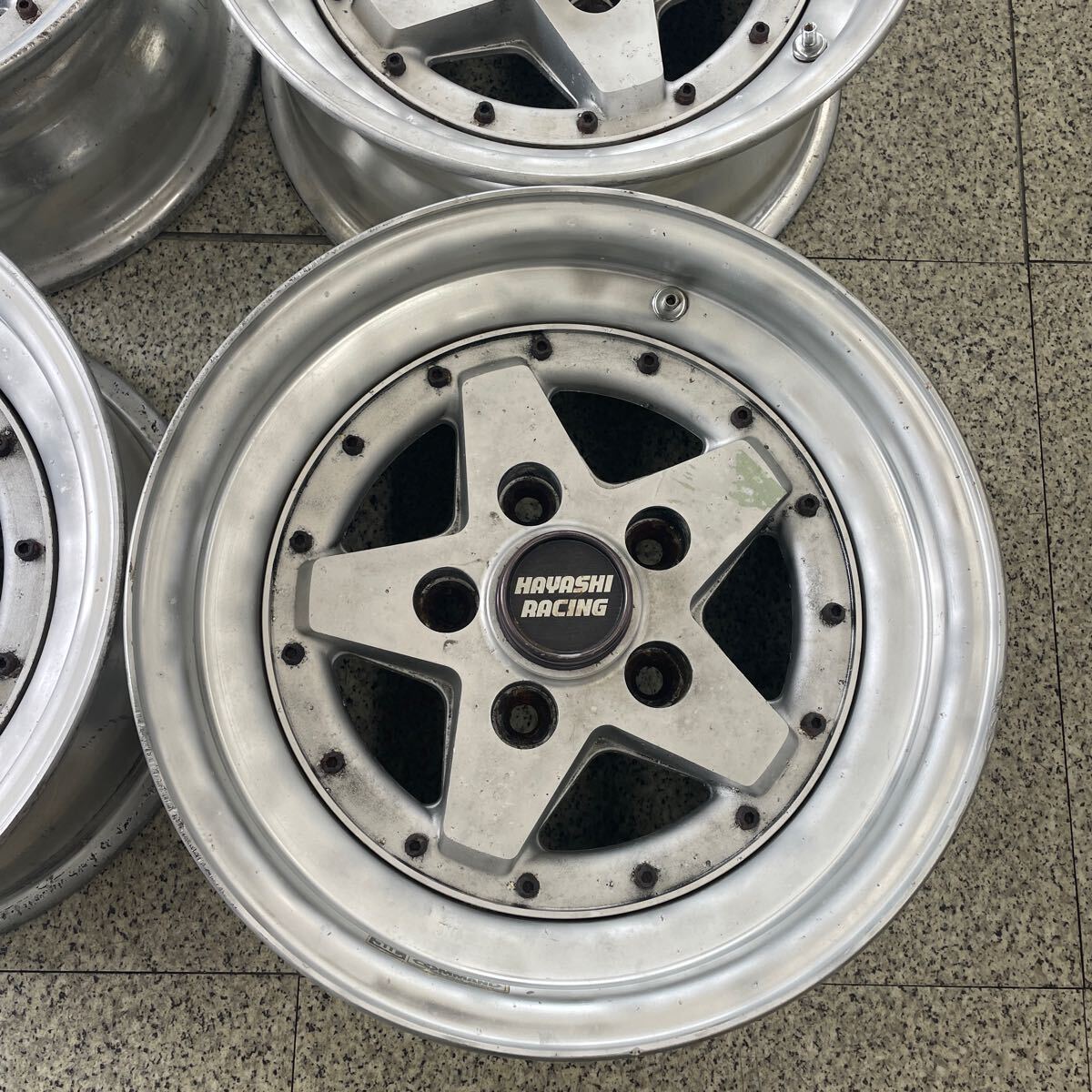 HAYASHI RACING ハヤシレーシング 14インチ 6J +15 5穴  PCD114.3 希少 当時物 旧車 ホイール 4本セットの画像6