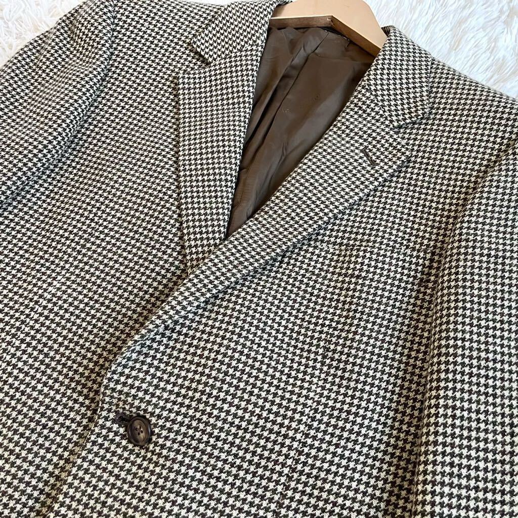 希少XL●カシミヤ100% ALFRED DUNHILL テーラードジャケット ダンヒル 千鳥 チェック 近年モデル メンズ ブラウン ベージュ 2B 総裏 美品_画像3