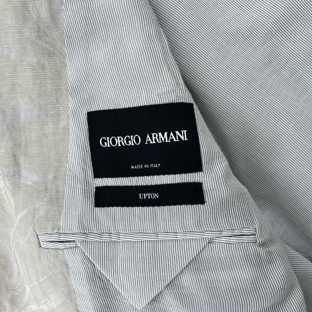 美品XL●GIORGIO ARMANI UPTON【最高級黒タグ】ジョルジオアルマーニ テーラードジャケット 織柄 シルク リネン 春夏 ベージュ メンズ 54_画像7