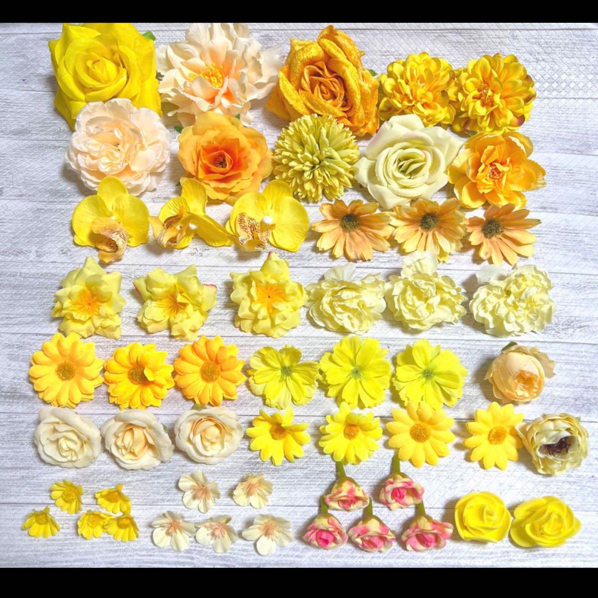NO 0910-03 造花 花材 まとめ売り ハンドメイド 素材 セット 花 アーティフィシャルフラワー リース 黄色いバラ