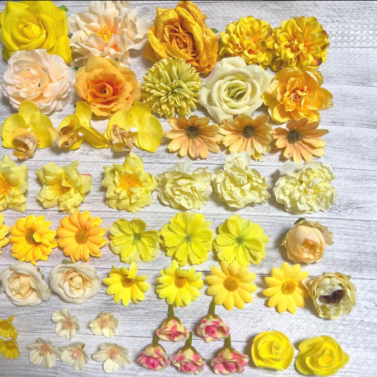 NO 0910-03 造花 花材 まとめ売り ハンドメイド 素材 セット 花 アーティフィシャルフラワー リース 黄色いバラ
