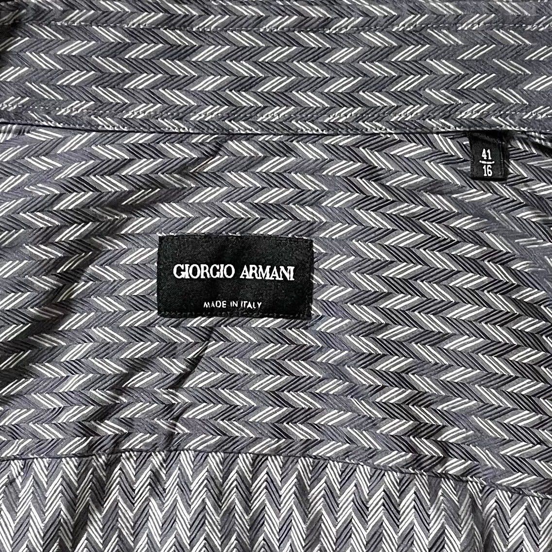 極美品/サイズXL ジョルジオアルマーニ GIORGIO ARMANI 長袖シャツ コットン 春夏 メンズ ドレス 薄手 黒タグ 幾何学模様 ヘリンボーン _画像9