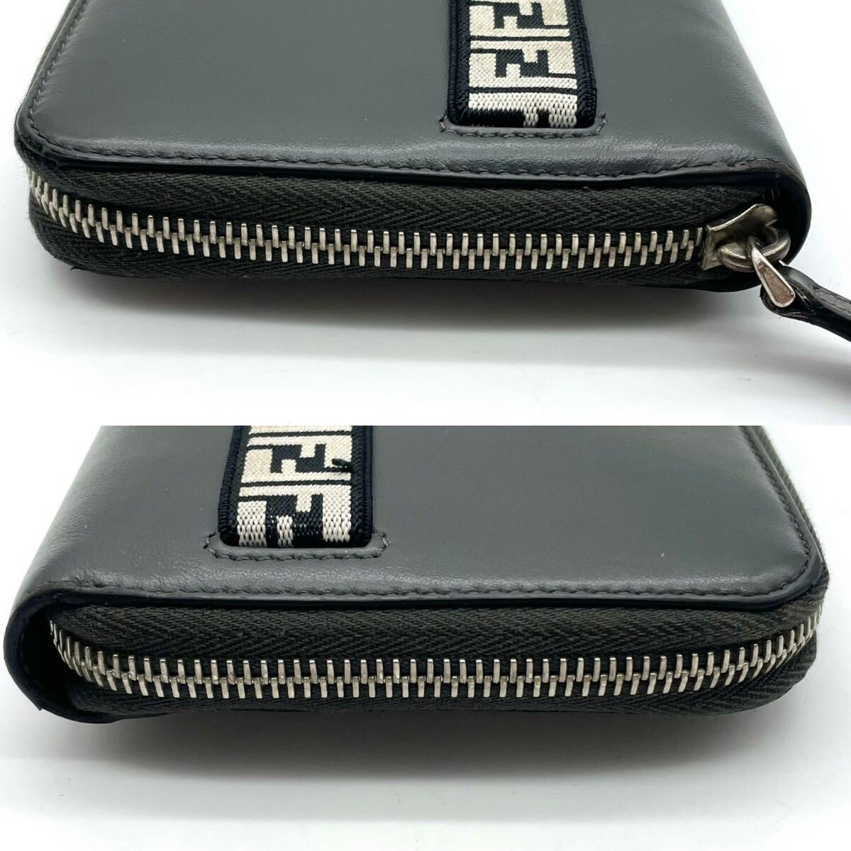 極美品/現行 FENDI フェンディ 長財布 ラウンドファスナー ジップ オーガナイザー トラベルケース パスポート FF柄 レザー グレー メンズ _画像4