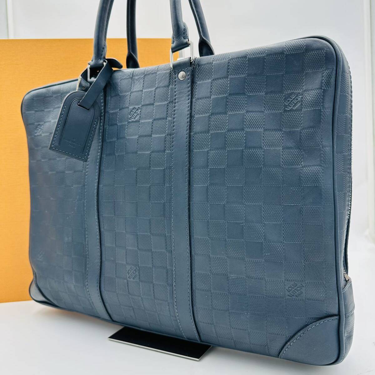 極美品 ルイヴィトン LOUIS VUITTON メンズ ビジネスバッグ ブリーフケース ダミエ アンフィニ ポルトドキュマン N41146 ネイビー レザー