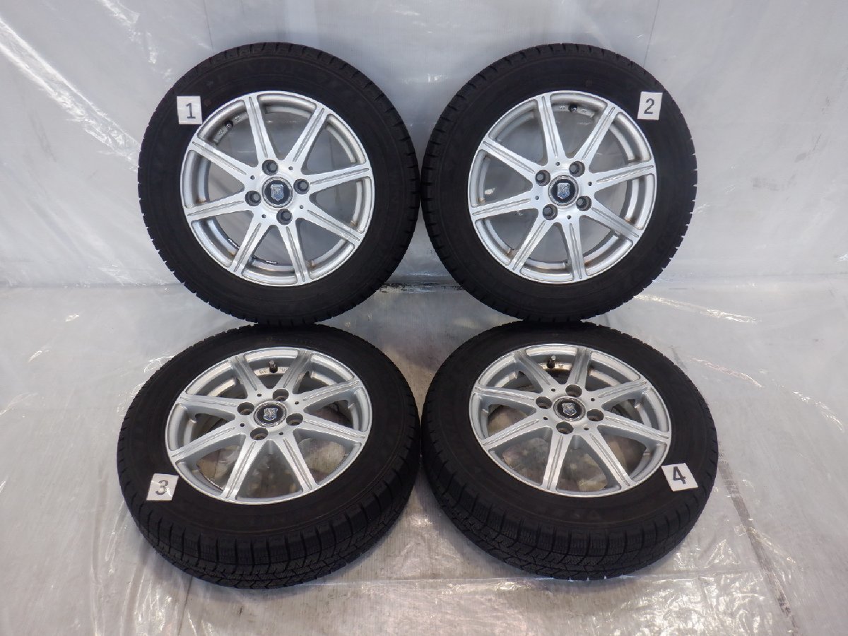 ☆20年製 山あり☆ 4H 100 4.5J +43 14インチ 社外品 アルミホイール 冬用 スタッドレス タイヤ 165/65R14 DUNLOP 4本_画像1