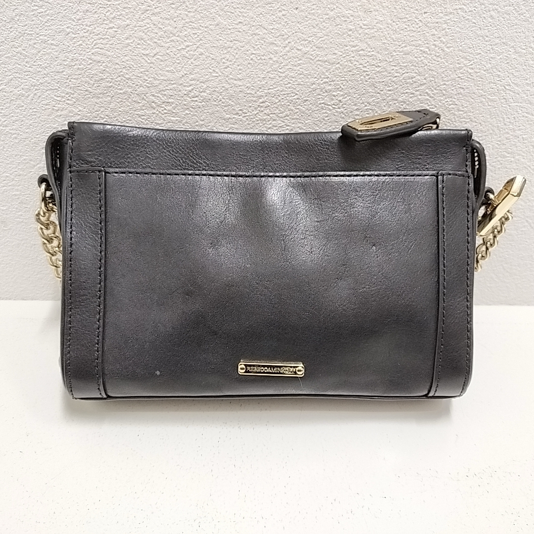 6638★【良品】REBECCA MINKOFF レベッカミンコフ レザー ゴールドチェーン ショルダー バッグ 黒 ブラック 鞄 カバン 約15cm×22cm×5cm_画像1