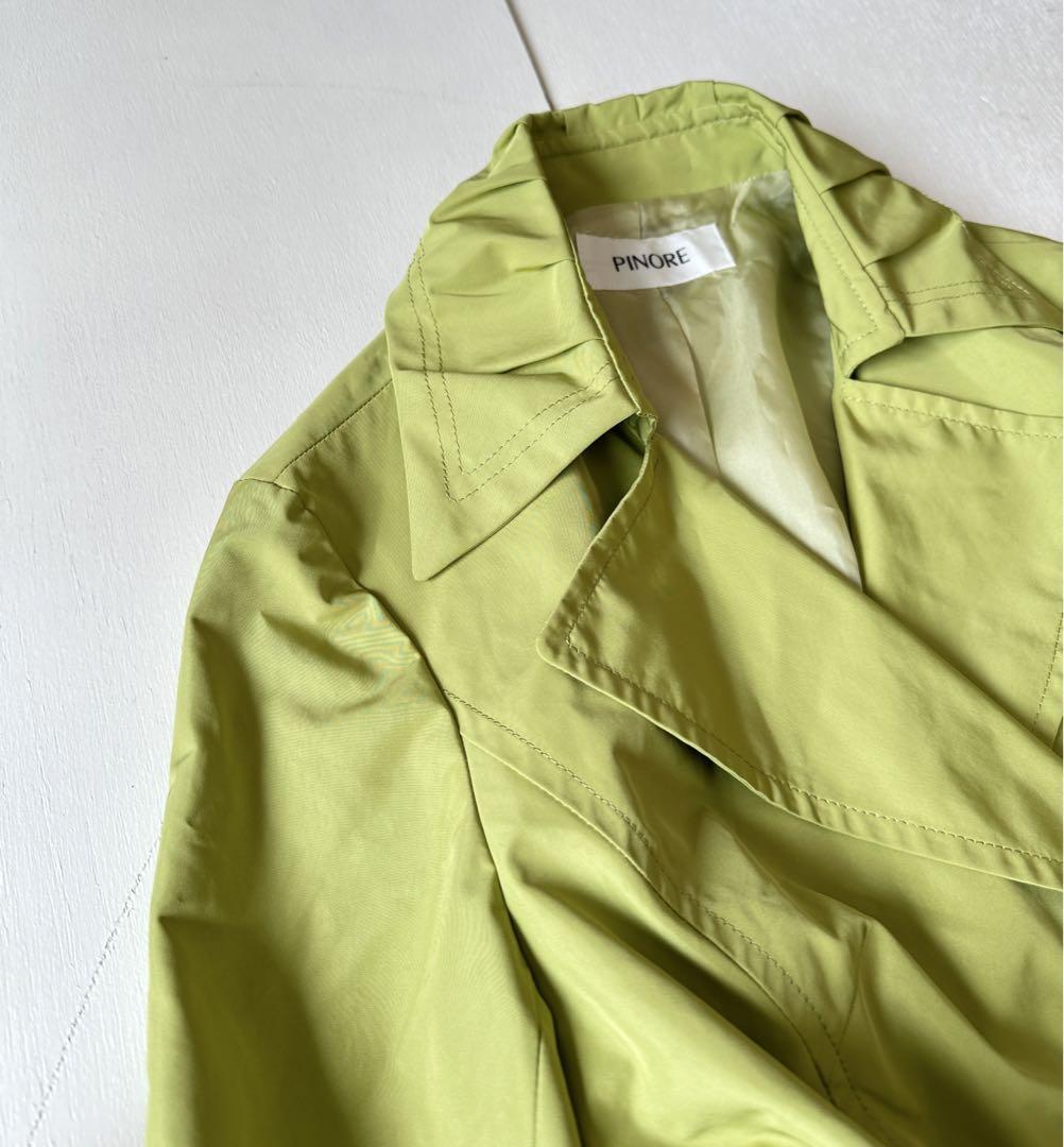 38サイズ PINORE ピノーレ きれい色 スプリングコート トレンチコート 緑 グリーン 春コート ベルトの画像2