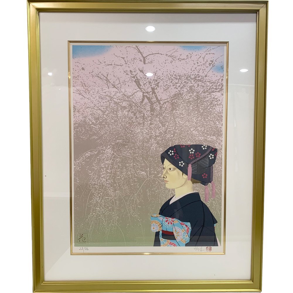 24-630 [ postage payment on delivery / box attaching ] Morita . flat [ flower ] Japanese picture portrait painting . body :410x560mm picture frame attaching antique collection 