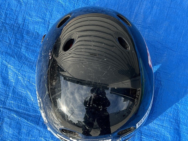１円スタート★TechnoRise★スケートボード ヘルメット フリーサイズ F 黒 シール多数 スケボー #01Z1168b14の画像5