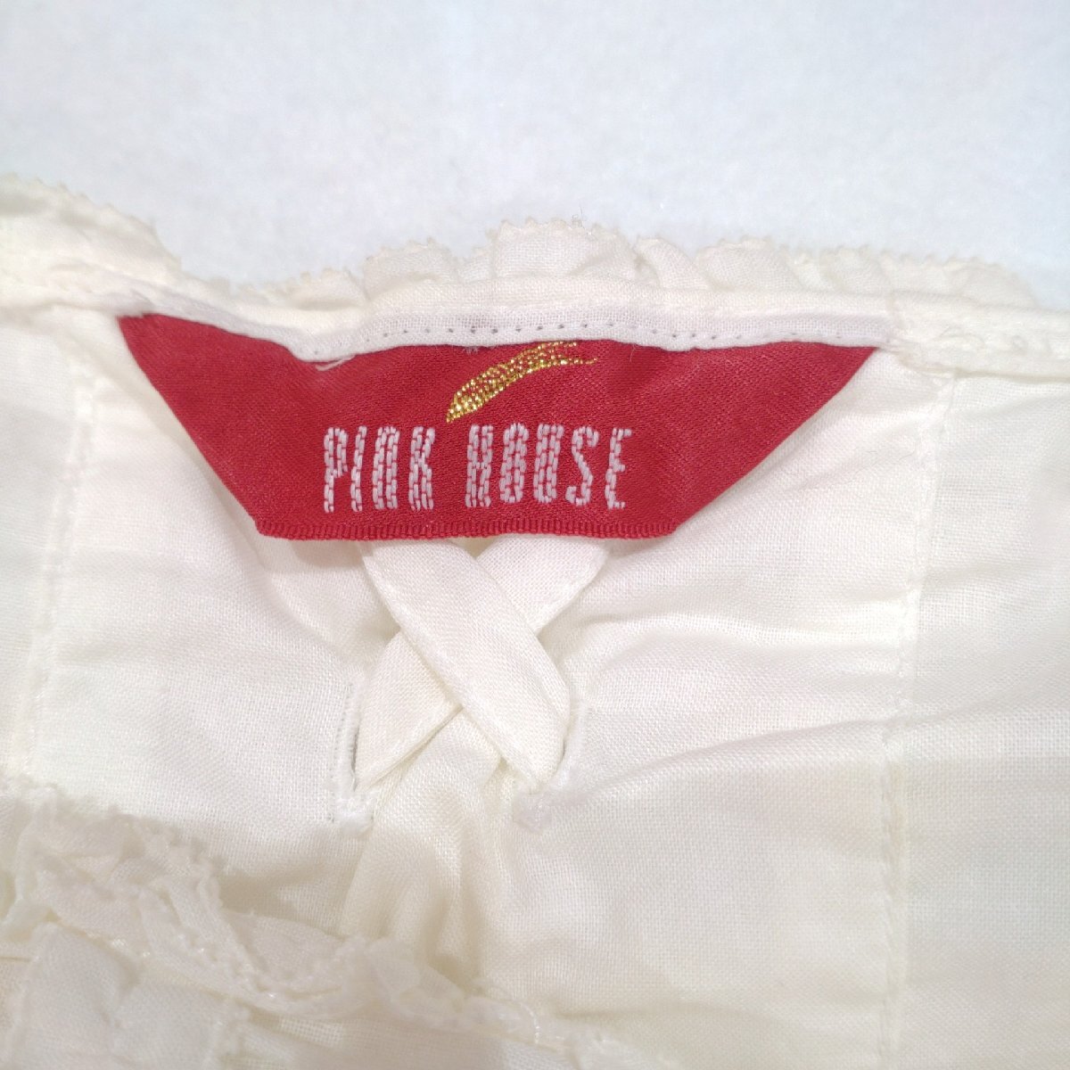 PINK HOUSE　半袖 トップス　サイズ:フリー　ホワイト　フリル　レース　リボン　ピンクハウス_画像5