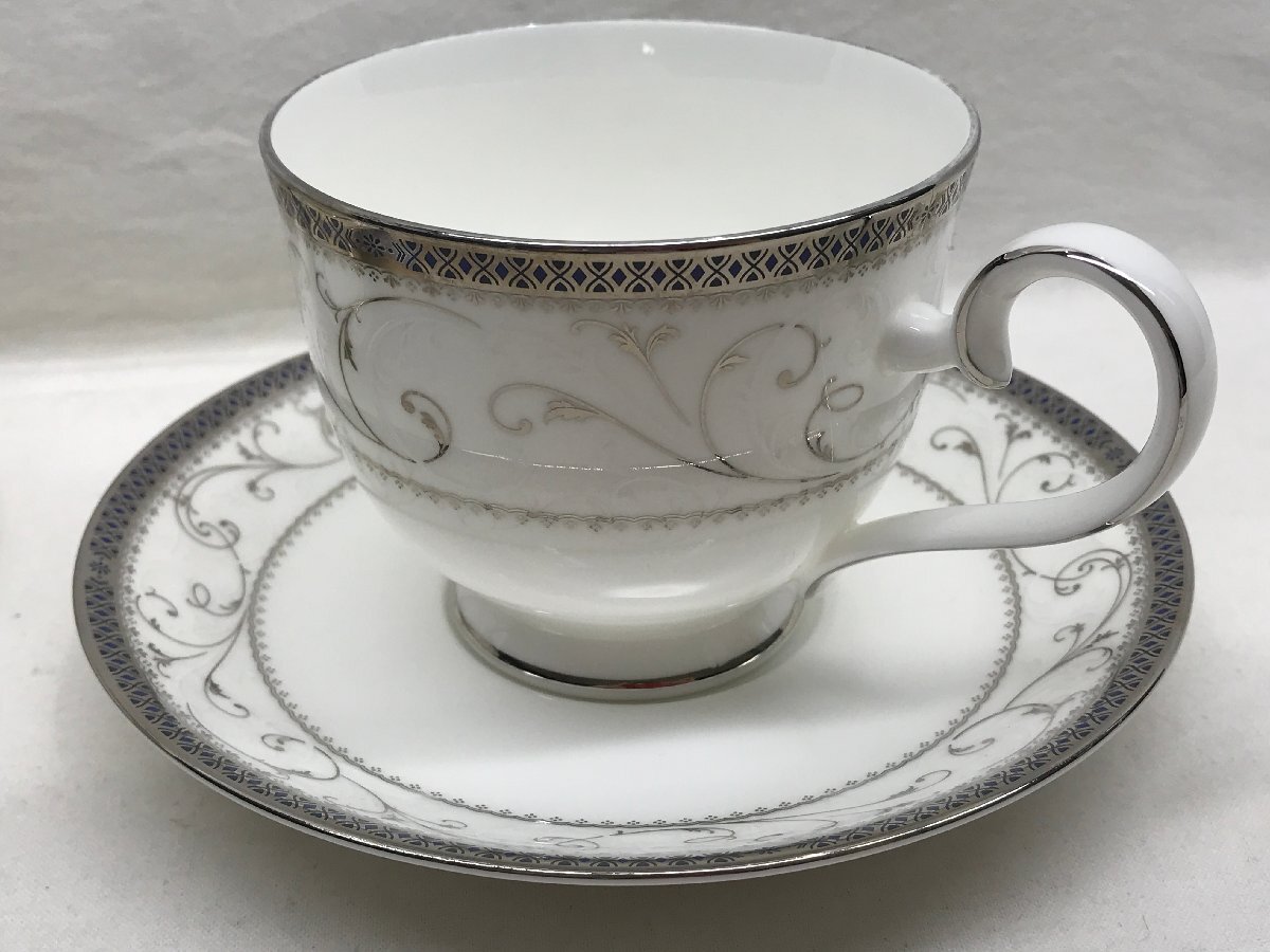 Noritake ノリタケ カップ＆ソーサー 2客セット シルバー×ブルー模様 ティーカップ コーヒーカップ 未使用品_画像4