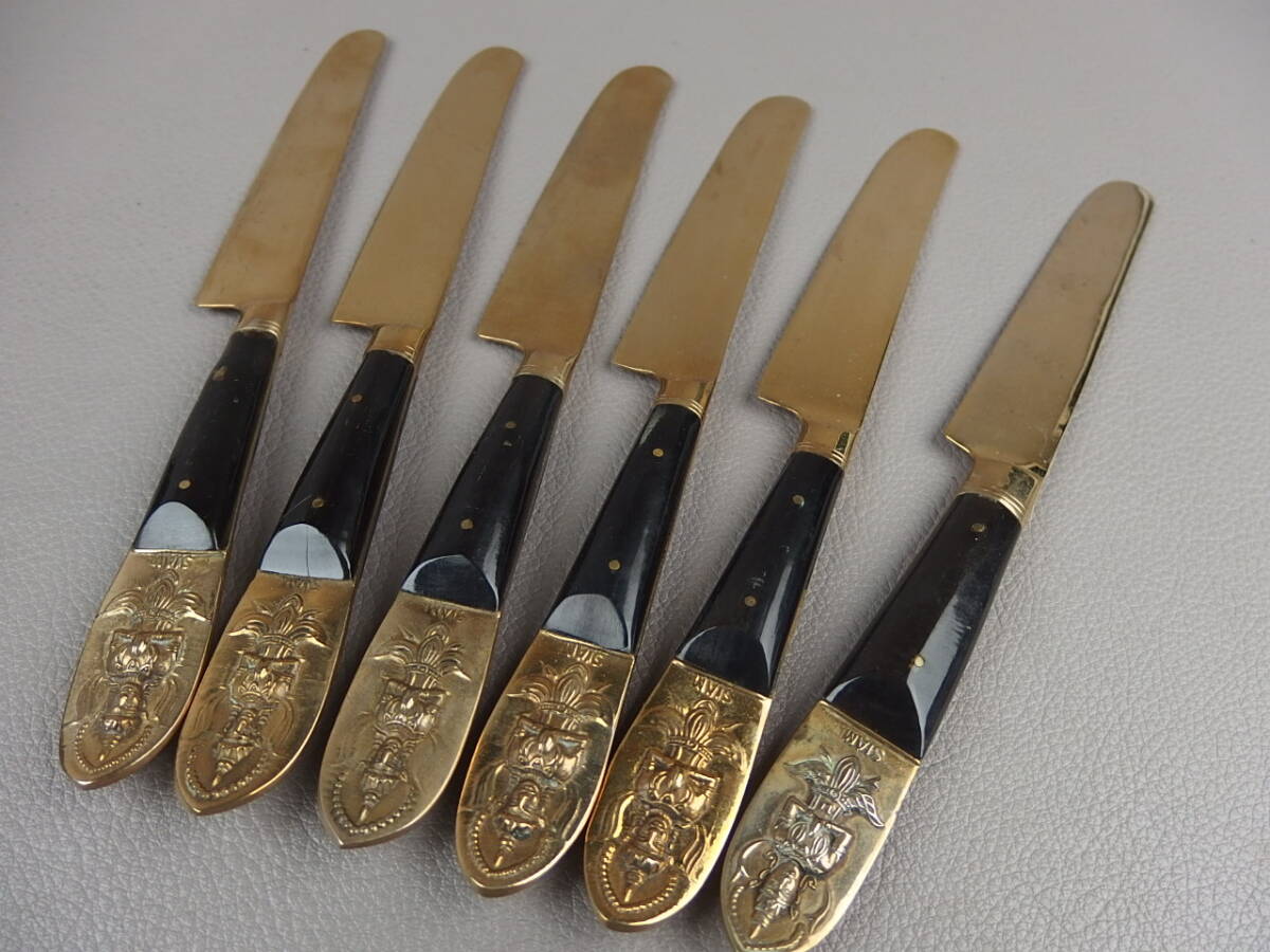 [ antique * tea utensils ]* antique SIAM Thai ** cutlery set fork Pooh n knife fh039tb Buddhist image carving tableware 