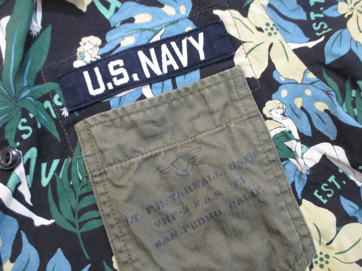 [AVIREX] Avirex *U.S.NAVY aloha shirt rayon made military *F/ lady's size 