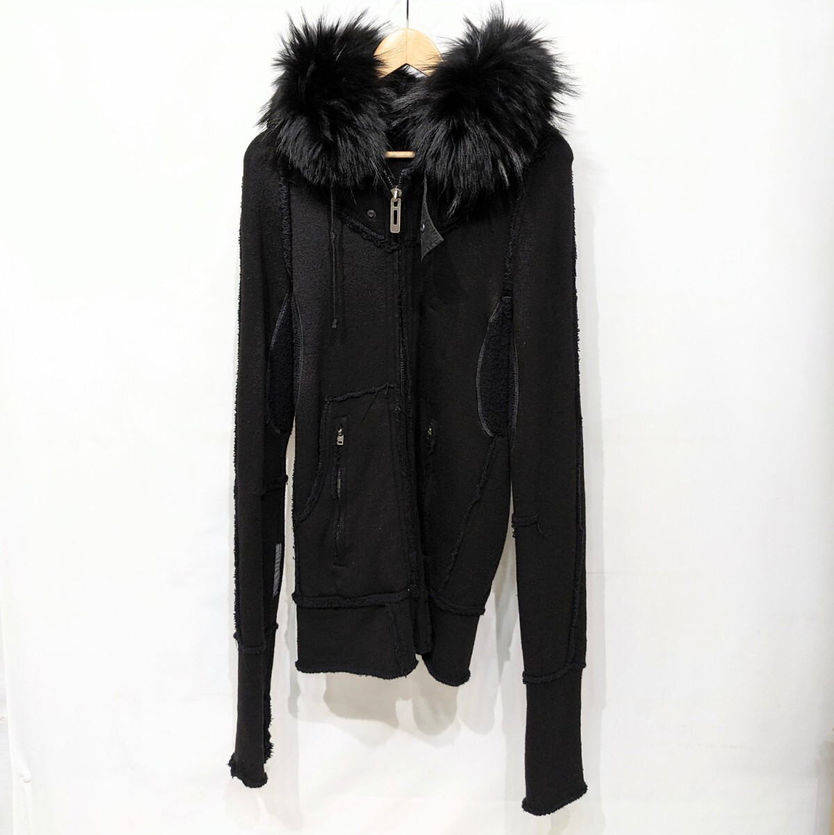 99 00s L.G.B. Fur Knit Coat Parka Rare Japanese Label Y2K ARCHIVE BLACK size1 goat leather ルグランブルー ファーニット コート の画像1