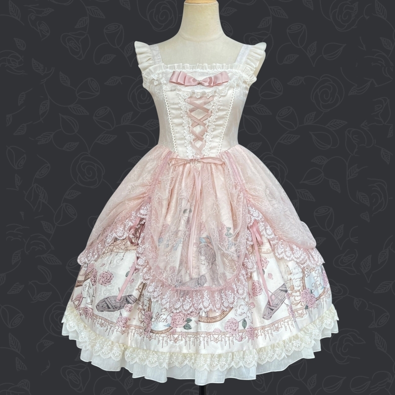 Lolita Lolita klaroli.roli rose print jumper skirt Gothic and Lolita One-piece dress classical gothic brilliant lovely 