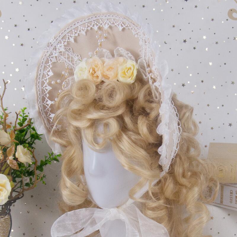  Lolita bonnet hat head dress beige elegant lady's Gothic and Lolita accessory flower rose flower small articles classical 