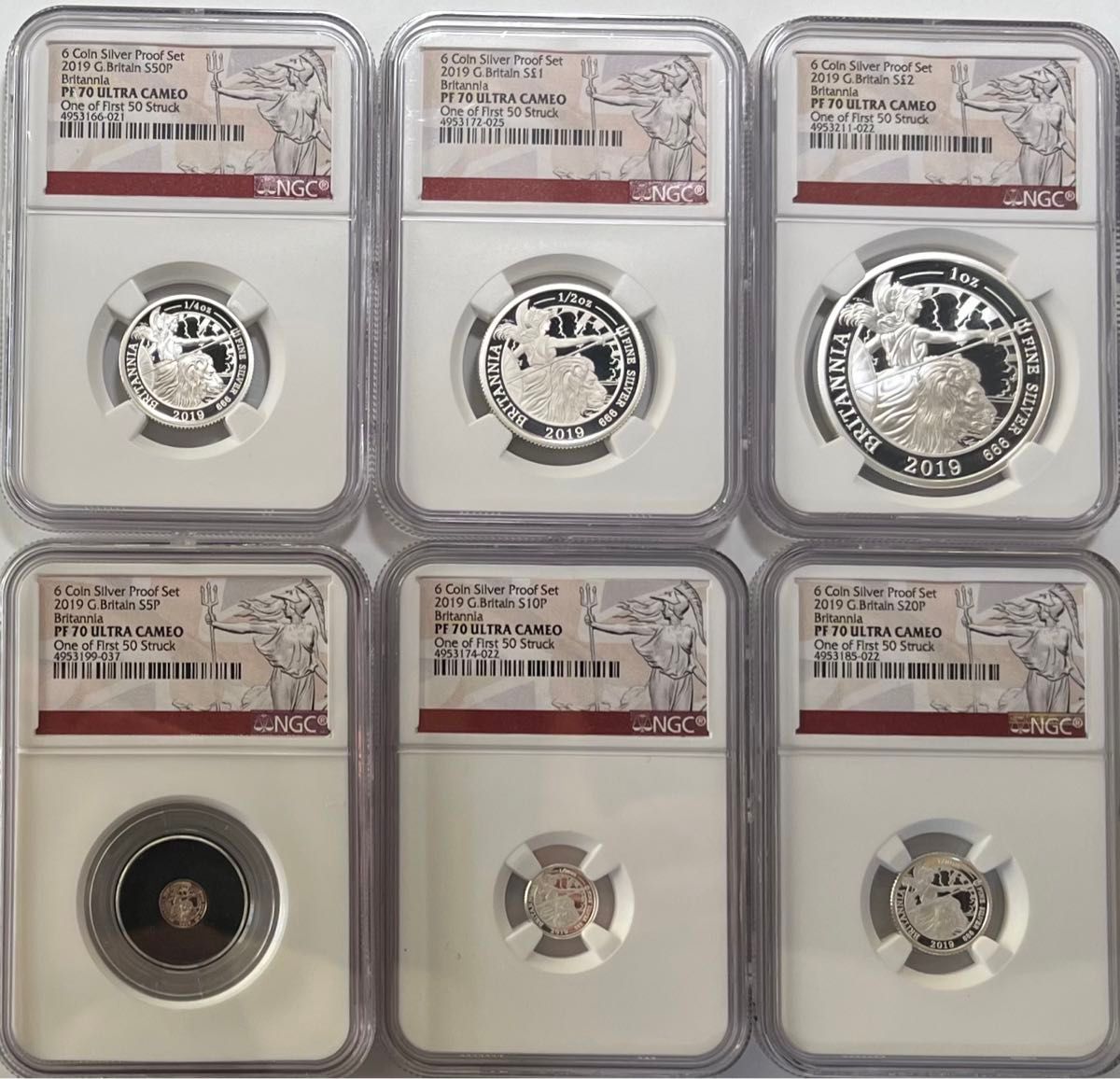 値下げ！2019年ブリタニア英国造幣局6枚コイン銀貨セットPF70 NGC 初期発行50枚 NGC鑑定 コイン 銀貨 