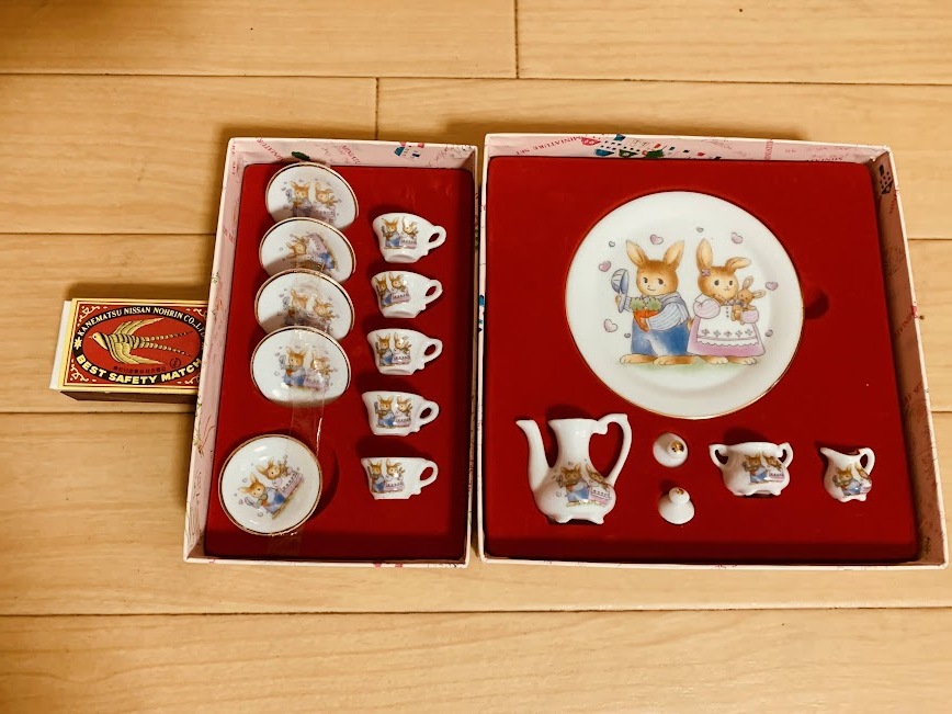 * miniature tableware set ceramics ... cup saucer 5 customer teapot milk pitcher sugar pot rabbit 