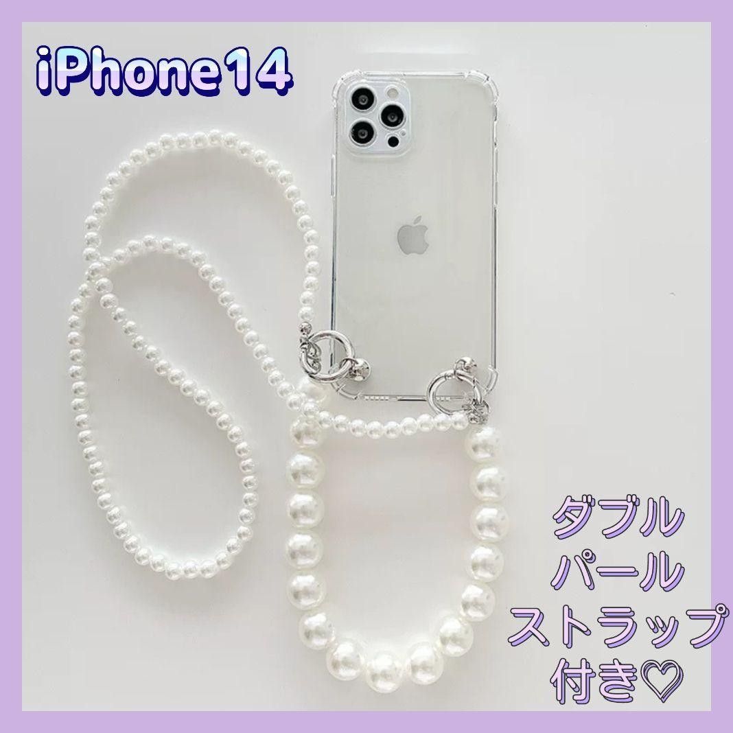 スマホショルダー iPhone14 パール ストラップ クリア ケース 韓国 iPhoneケース iPhone13 14 13