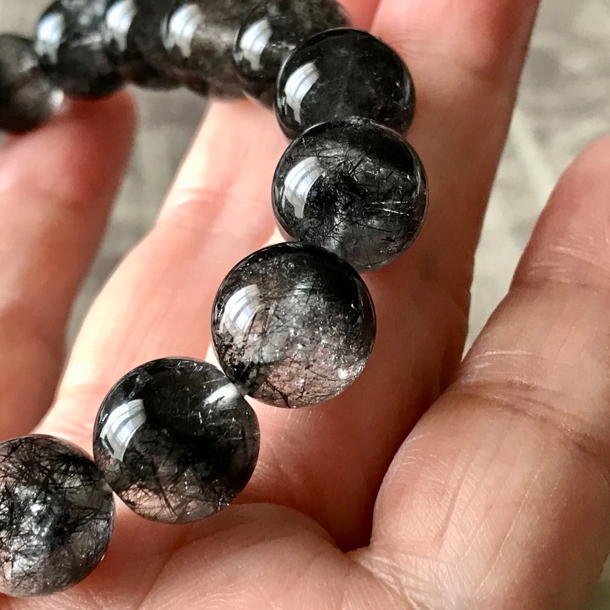 高品質 ブラック ラビットヘア ルチル 12mm×18 ブレスレット 高品質 ブラック ラビットヘア ルチル 12mm×18 ブレスレット