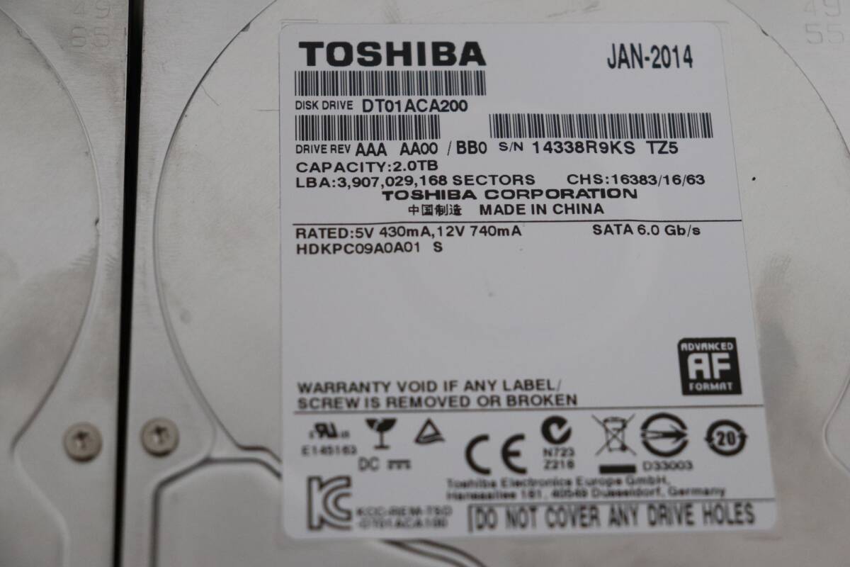 動作確認済み DT01ACA200 2TB 3個セット 使用2355時間 TOSHIBA/東芝 3.5インチHDD_画像5