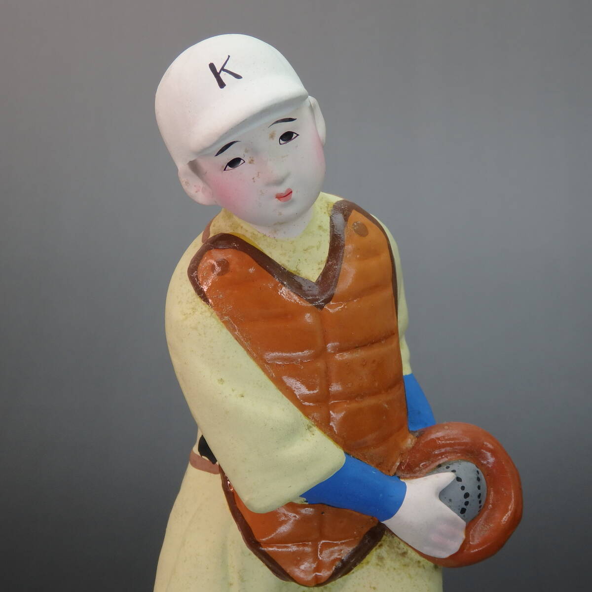 戦前　土人形　野球少年　キャッチャー　博多人形　郷土玩具　土産　当時物_画像2