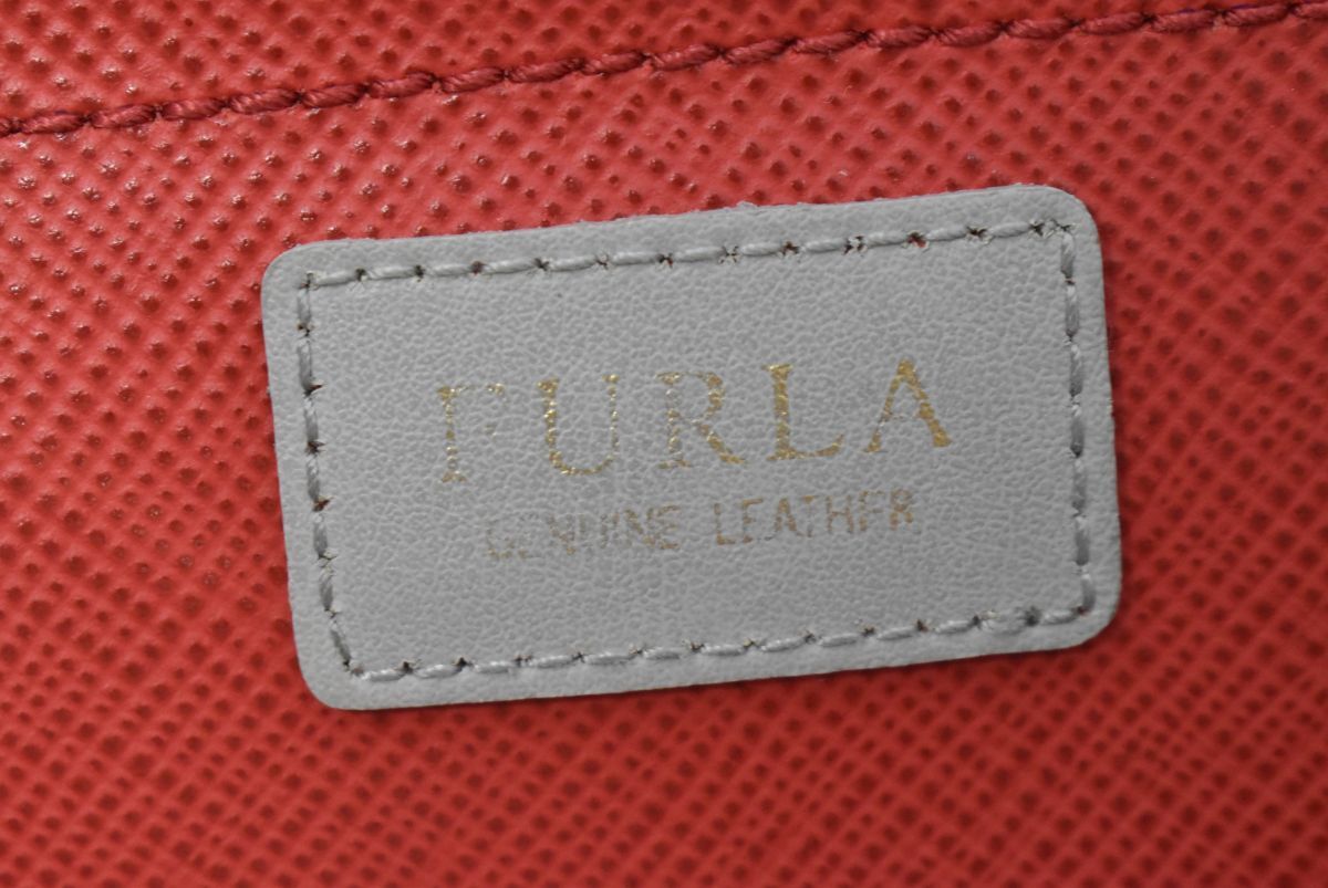 (755L 0321M4) 1円～ FURLA フルラ トートバッグ ショルダー ハンドバッグ 肩掛け 手提げ 手持ちかばん 無地 レザー レッド_画像7