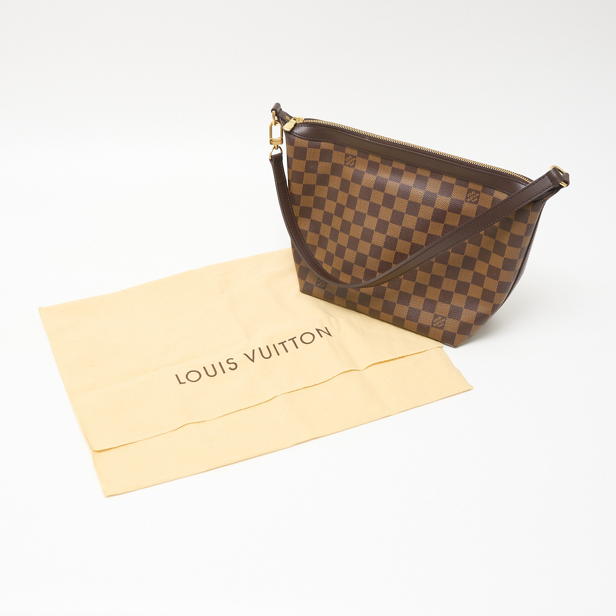 LOUIS VUITTON ルイヴィトン イロヴォ MM N51995 ハンド ショルダーバッグ ダミエ・キャンバス×レザー ブラウン×ゴールド_画像9