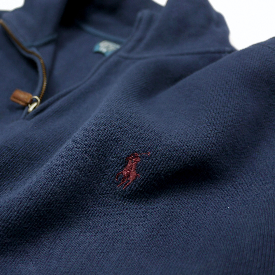 90s POLO RALPH LAUREN XL Vintage Old Ralph Lauren po колено вышивка половина Zip тренировочный футболка большой размер темно-синий б/у одежда 