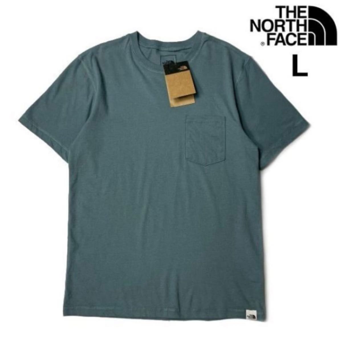 【新品タグ付き】ノースフェイス 海外限定 胸ポケット 上質コットン生地 S/S TNF POCKET TEE ブルー L 即納