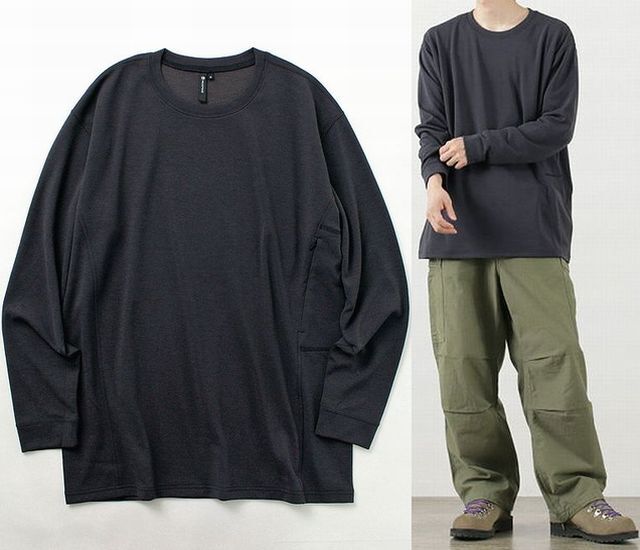 定価16,500円 Poutnik by Tilak DelTee L/S with pocket 高機能ニット素材 DELTA 軽量ストレッチ ポケット付き カットソー Black