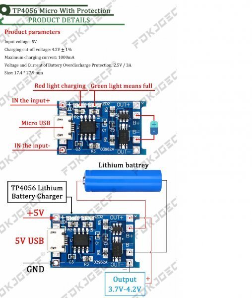  lithium battery charge board charge module TP4056A(Micro-USB type 5V-1A) + protection dual function 2 pieces set immediate payment 