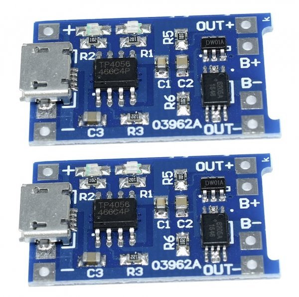  lithium battery charge board charge module TP4056A(Micro-USB type 5V-1A) + protection dual function 2 pieces set immediate payment 