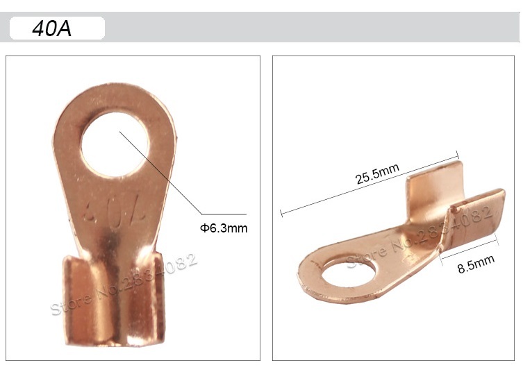 スポット溶接　自作パーツ　銅円形スプライス端子　線裸コネクタ　バッテリーケーブルラグ　40A端子　10個入　即納可能_画像1