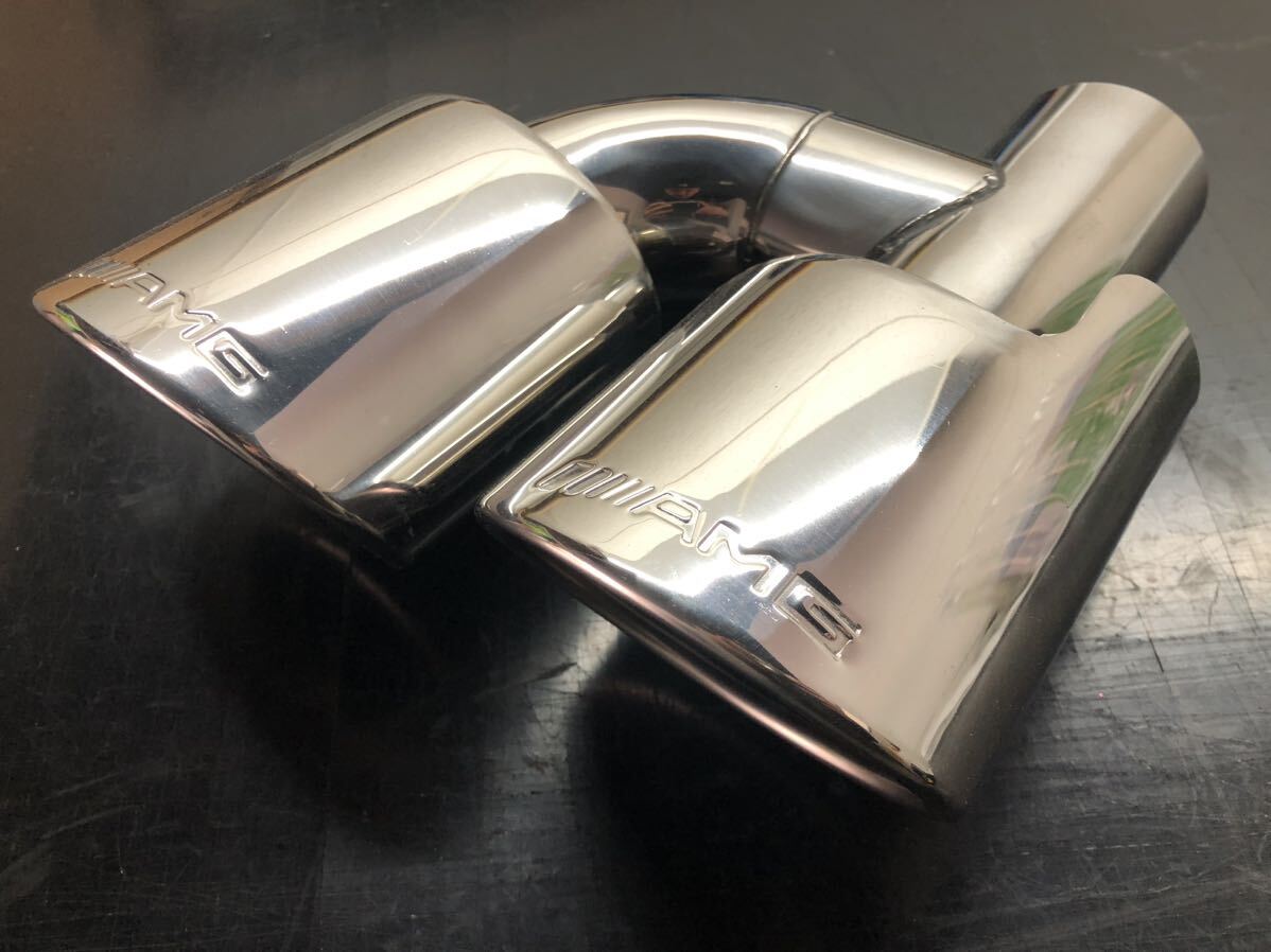 [ new goods ] muffler cutter 2 pipe out dual Benz AMG with logo side .. material one-off muffler made .