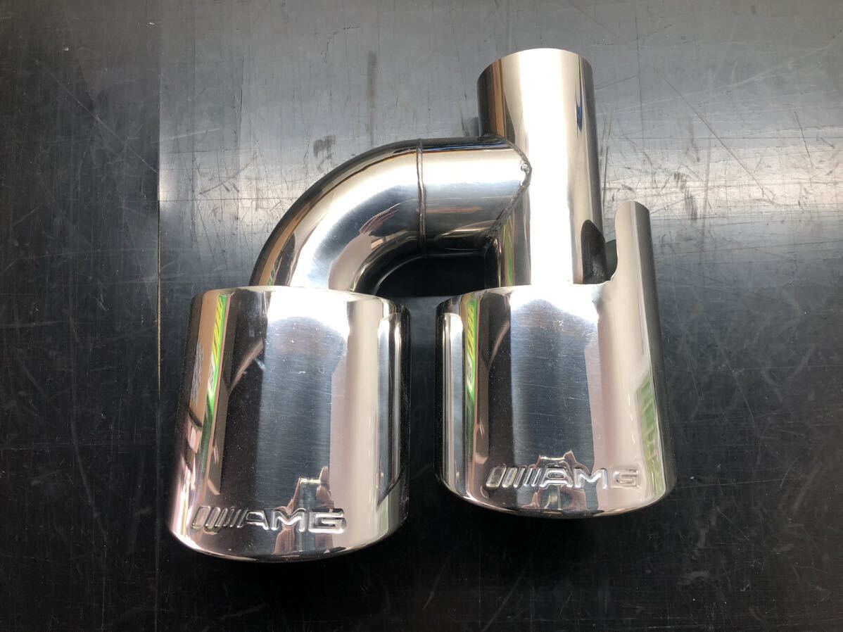 [ new goods ] muffler cutter 2 pipe out dual Benz AMG with logo side .. material one-off muffler made .