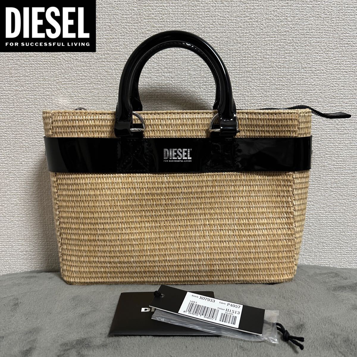 新品 未使用 タグ付き ★定価27,500円 DIESEL ディーゼル レディース スモール ストロー サッチェル バッグ カゴバッグ ハンドバッグ 02_画像1