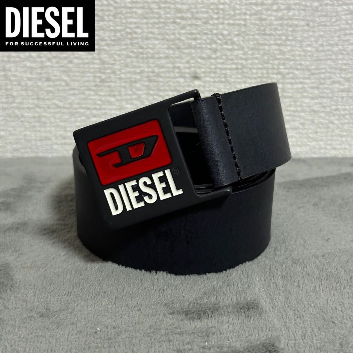 新品 未使用 人気 ★定価11,000円 DIESEL ディーゼル メンズ 80cm クラシックロゴ レザー ベルト 牛革 ブラック 09_画像1