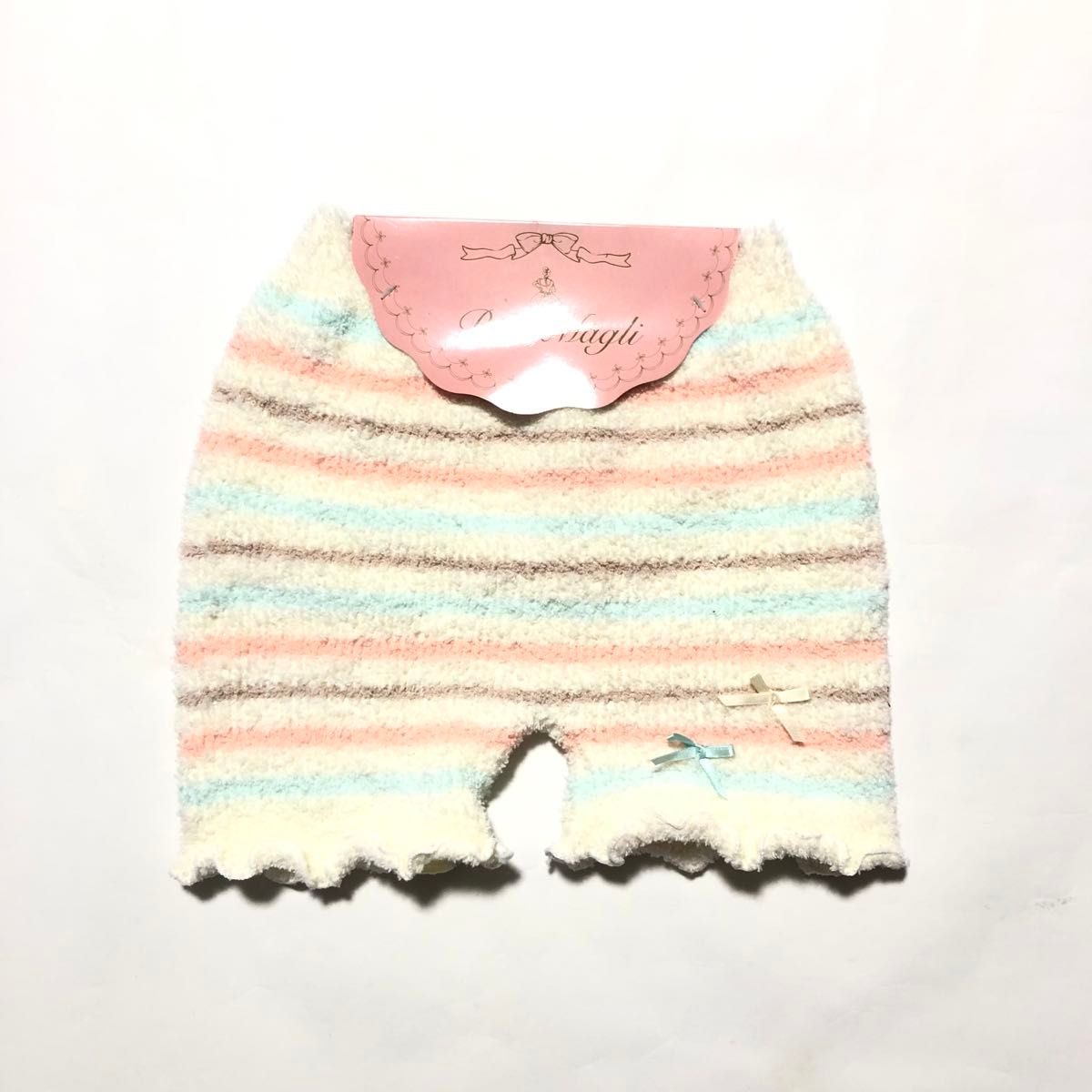 【Risa Magli】《ヘアゴム付き》リボン2個付き　ピンク×パープル・クリーム×グリーン　毛糸のルームショーツ　M〜Lサイズ♪