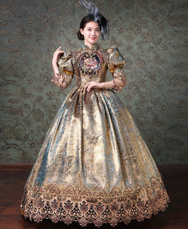 AC05 storelj size order free * oil painting. like party dress 3 point set pannier head dress .... costume play clothes Gold Imperial Family Mai pcs 