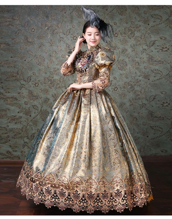 AC05 storelj size order free * oil painting. like party dress 3 point set pannier head dress .... costume play clothes Gold Imperial Family Mai pcs 