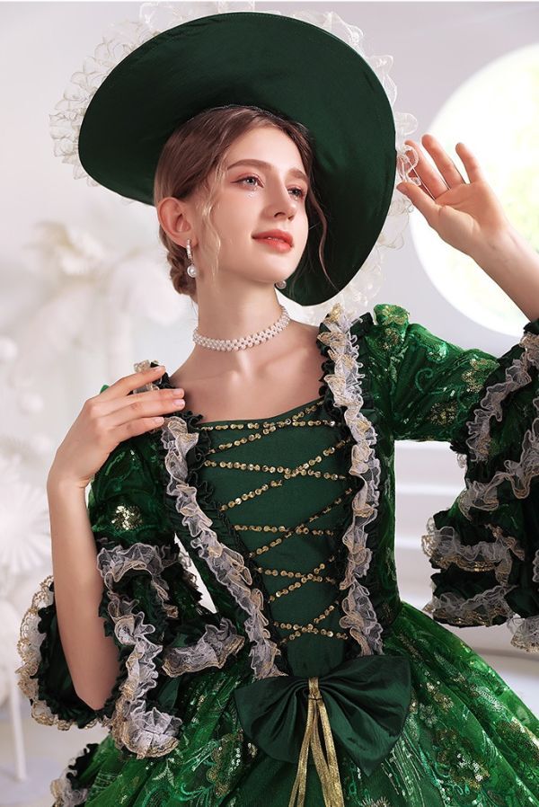 AC08 storelj размер заказ бесплатный *.. зеленый!.... костюмы императорская фамилия . женщина вечернее платье кринолин головной убор ( шляпа ) приложен передний .