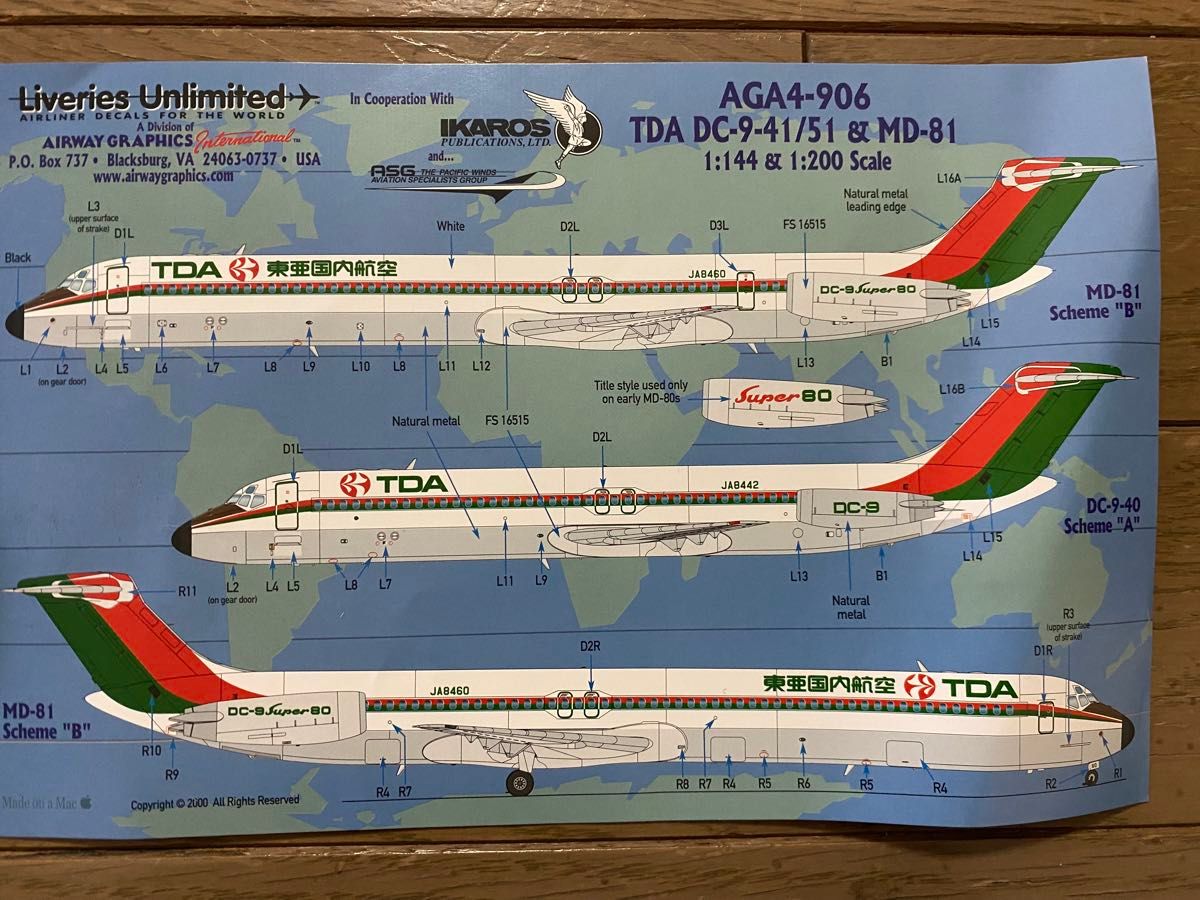 デカールLiveries Unlimited AGA4-906 東亜国内航空 TDA DC-9-41/51 & MD-81イカロス