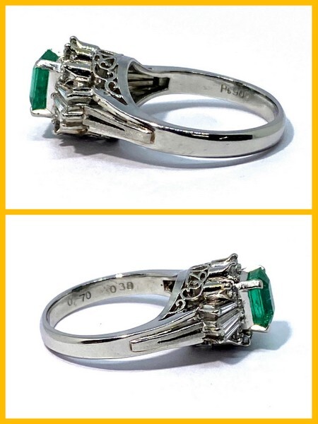 [ prompt decision /6.5 number ] PT900 emerald diamond ring E:0.70ct D:0.38ct ring jewelry platinum 6.1g