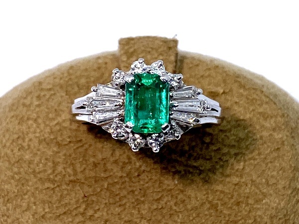 [ prompt decision /6.5 number ] PT900 emerald diamond ring E:0.70ct D:0.38ct ring jewelry platinum 6.1g