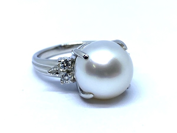 [ prompt decision /12.5 number ] PT900 south . pearl diamond ring 12.0.D:0.27ct White Butterfly pearl white south . pearl ring platinum 10.3g