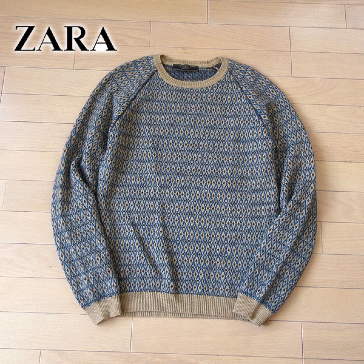 美品 (EUR)S ザラ ZARA MAN メンズ ニット ブラウン×ブルー