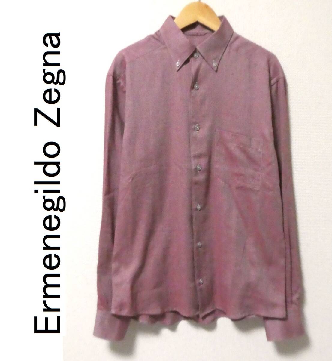 正規品 美品 近年モデル Ermenegildo Zegna エルメネジルドゼニア コットン BD ボタンダウン 長袖シャツ S/48 赤 レッド_画像1